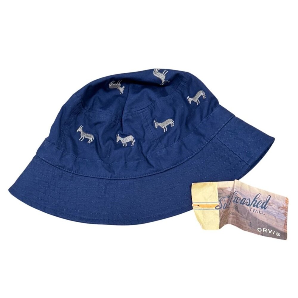NWT Orvis Surfwashed Twill Embroidered Donkey‎ Bucket Hat L / XL Navy Cotton